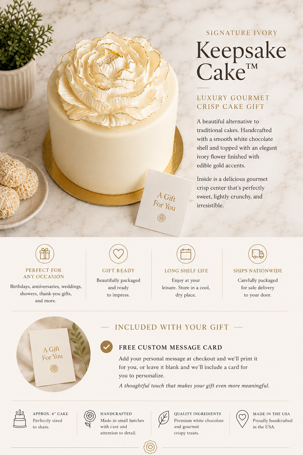 Signature Ivory Keepsake Cake™ | Luxury White Chocolate Crisp Cake Gift